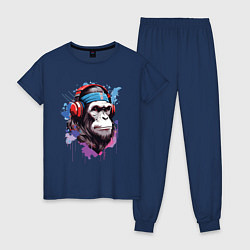 Женская пижама Шимпанзе в наушниках