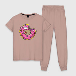 Пижама хлопковая женская Homer donut, цвет: пыльно-розовый