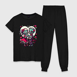 Пижама хлопковая женская Пара зомби - любовь, цвет: черный