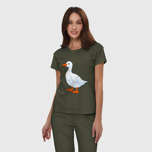 Женская пижама Гусь белый нарисованный / Меланж-хаки – фото 3