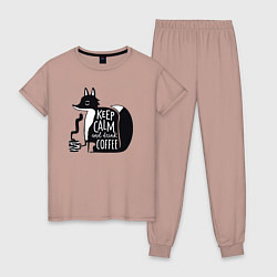 Пижама хлопковая женская Лисичка с кофе, цвет: пыльно-розовый