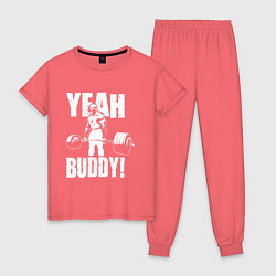 Пижама хлопковая женская Yeah buddy - Ронни Коулман, цвет: коралловый