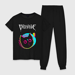 Пижама хлопковая женская Bullet For My Valentine rock star cat, цвет: черный