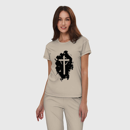 Женская пижама Крест католический графика / Миндальный – фото 3