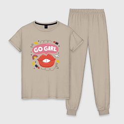 Пижама хлопковая женская Go girl lips, цвет: миндальный
