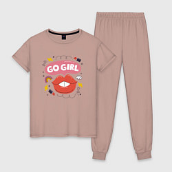 Пижама хлопковая женская Go girl lips, цвет: пыльно-розовый