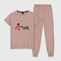 Пижама хлопковая женская Lethal Company: Chasing Fugu, цвет: пыльно-розовый