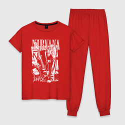 Пижама хлопковая женская Нирвана - Курт Кобейн, цвет: красный