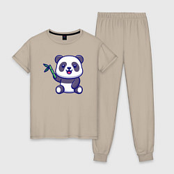 Пижама хлопковая женская Панда и бамбук, цвет: миндальный