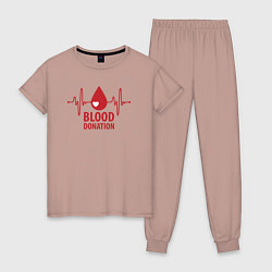 Пижама хлопковая женская Донорство крови, цвет: пыльно-розовый