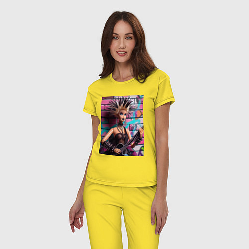 Женская пижама Barbie - punk guitarist neural network / Желтый – фото 3