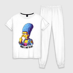 Пижама хлопковая женская Marge Simpson - punks not dead motto, цвет: белый
