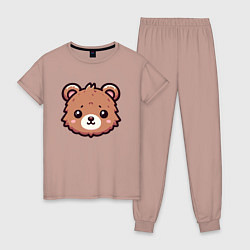Пижама хлопковая женская Мордочка медведя, цвет: пыльно-розовый