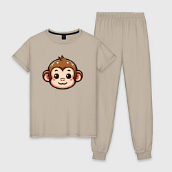 Пижама хлопковая женская Мордочка обезьяны, цвет: миндальный