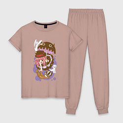 Пижама хлопковая женская Перона чиби - One Piece, цвет: пыльно-розовый