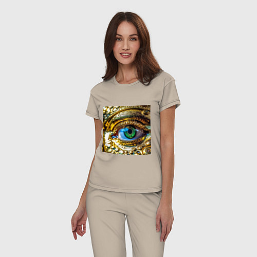 Женская пижама Золотой глаз металлический в стиле стимпанк зелено / Миндальный – фото 3