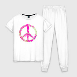 Пижама хлопковая женская Pink peace, цвет: белый