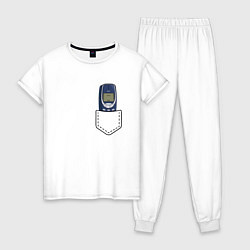 Пижама хлопковая женская Нокиа в кармашке стиль 2000 х, цвет: белый