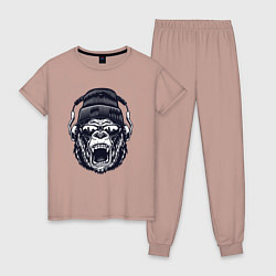 Пижама хлопковая женская Music gorilla, цвет: пыльно-розовый