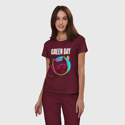 Пижама хлопковая женская Green Day rock star cat, цвет: меланж-бордовый — фото 2