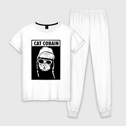 Пижама хлопковая женская Cat cobain, цвет: белый
