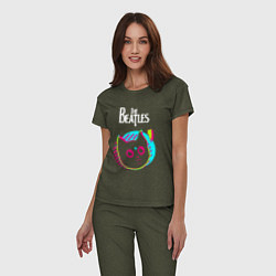 Пижама хлопковая женская The Beatles rock star cat, цвет: меланж-хаки — фото 2
