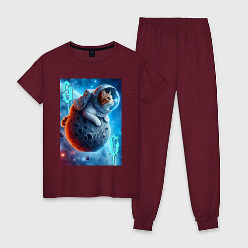 Женская пижама Space cat - ai art / Меланж-бордовый – фото 1