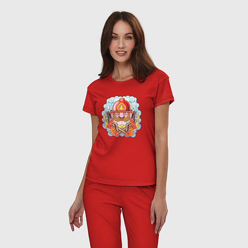 Женская пижама Храбрый пожарный с усами / Красный – фото 3