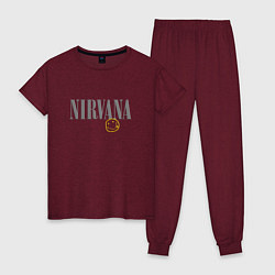 Пижама хлопковая женская Nirvana logo smile, цвет: меланж-бордовый