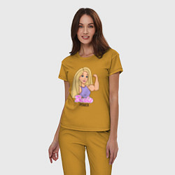 Пижама хлопковая женская Barbie power, цвет: горчичный — фото 2