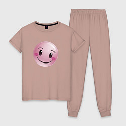 Пижама хлопковая женская Розовый смайлик, цвет: пыльно-розовый