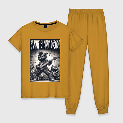 Женская пижама Black kitten - punks not dead / Горчичный – фото 1