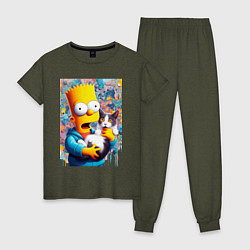 Женская пижама Bart Simpson with a kitten - ai art