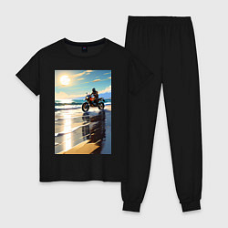 Пижама хлопковая женская On the beach, цвет: черный