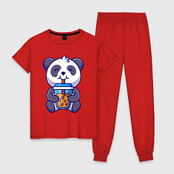 Пижама хлопковая женская Drinking panda, цвет: красный