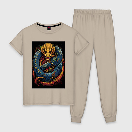 Женская пижама Муай тай синий дракон / Миндальный – фото 1