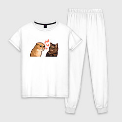 Пижама хлопковая женская Недовольный и грустный кот - Talking Cats, цвет: белый