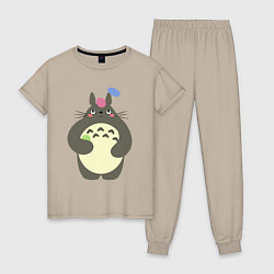 Пижама хлопковая женская Totoro game, цвет: миндальный