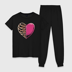 Пижама хлопковая женская Сердце в груди, цвет: черный