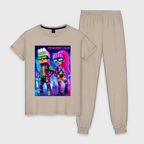 Женская пижама Barbie and Ken - Minecraft 2099 ai art collaborati / Миндальный – фото 1