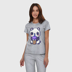 Пижама хлопковая женская Panda drink, цвет: меланж — фото 2