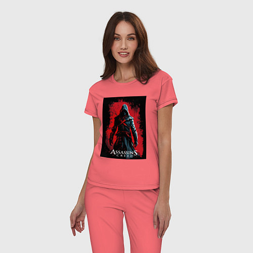 Женская пижама Assassins creed на фоне красной стены / Коралловый – фото 3