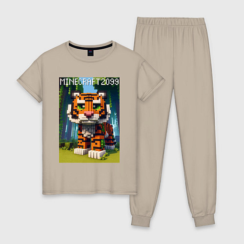 Женская пижама Funny tiger cub - Minecraft / Миндальный – фото 1