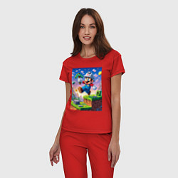 Пижама хлопковая женская Марио и Майнкрафт - коллаба, цвет: красный — фото 2