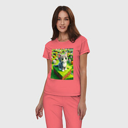 Пижама хлопковая женская Funny kitten - Minecraft ai art, цвет: коралловый — фото 2