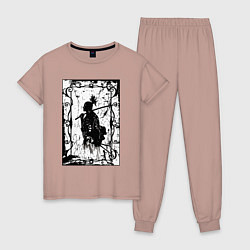 Пижама хлопковая женская Воин с катаной, цвет: пыльно-розовый