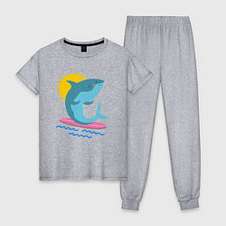 Пижама хлопковая женская Акула серфит, цвет: меланж