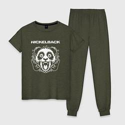 Пижама хлопковая женская Nickelback rock panda, цвет: меланж-хаки