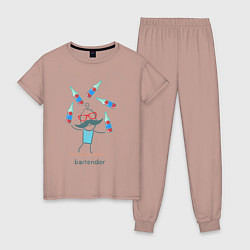 Пижама хлопковая женская Бармен жонглёр, цвет: пыльно-розовый