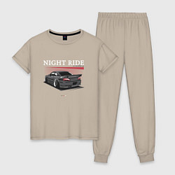 Пижама хлопковая женская Nissan skyline night ride, цвет: миндальный